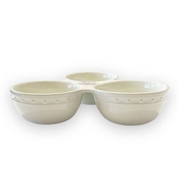 Nora Fleming RETIRED Pearl Dot T6 Triple Dish Stoneware For Mini New No Box HTF - Picture 1 of 8